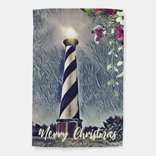 Cape Hatteras Lighthouse OBX Merry Christmas Garden Flag