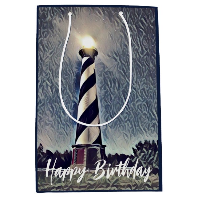 Cape Hatteras Lighthouse Outer Banks OBX Birthday Medium Gift Bag (Front)
