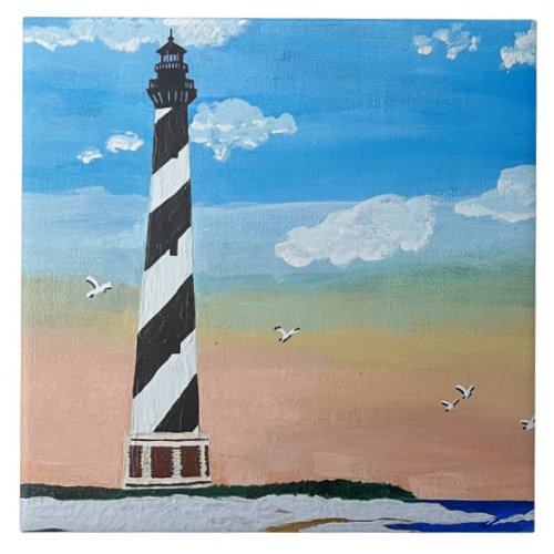 Cape Hatteras Lighthouse Painting Ceramic Tile