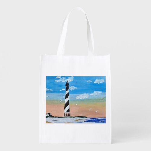 Cape Hatteras Lighthouse Painting Grocery Bag