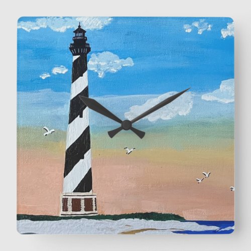 Cape Hatteras Lighthouse Painting Square Wall Clock