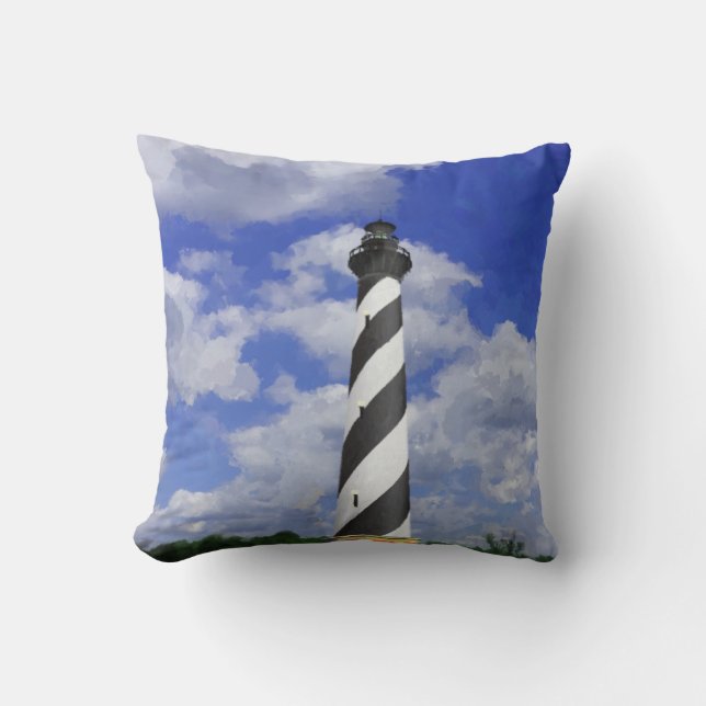Cape Hatteras Lighthouse Painting Throw Pillow (Front)