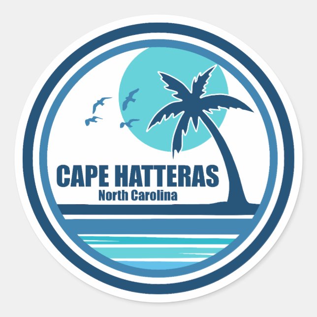 Cape Hatteras North Carolina Palm Tree Birds Classic Round Sticker (Front)