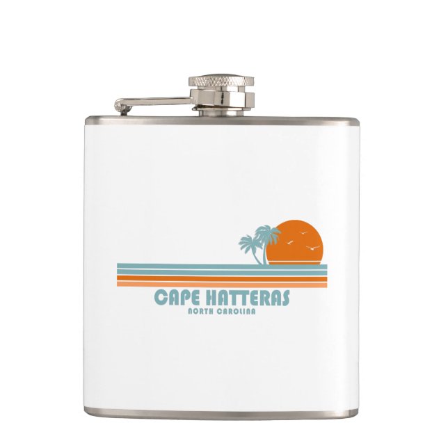 Cape Hatteras North Carolina Sun Palm Trees Flask (Front)