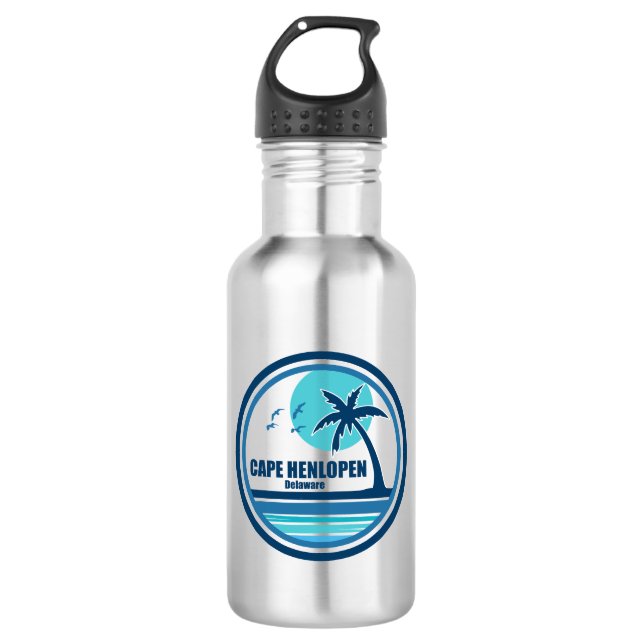 Cape Henlopen Delaware Palm Tree Birds Stainless Steel Water Bottle (Front)