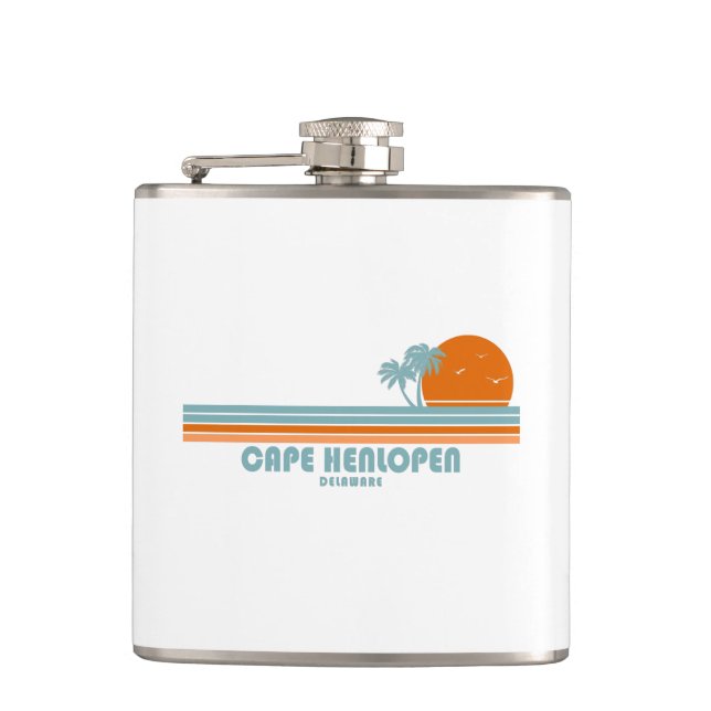 Cape Henlopen Delaware Sun Palm Trees Flask (Front)