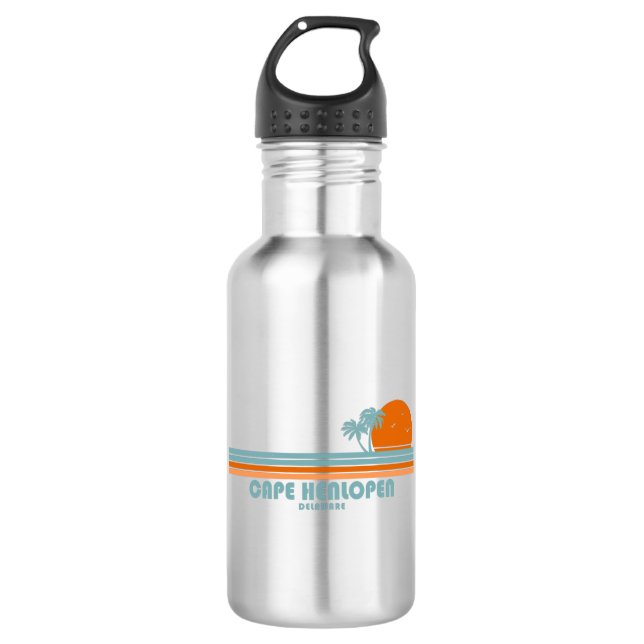 Cape Henlopen Delaware Sun Palm Trees Stainless Steel Water Bottle (Front)