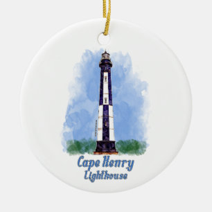 Cape Henry Lighthouse Watercolor - Virginia Ceramic Ornament