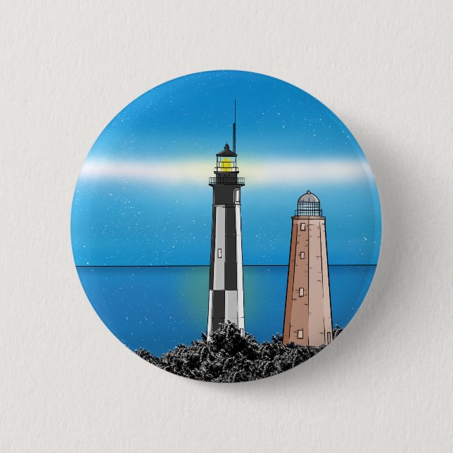 Cape Henry Lighthouses at night Button (Front)