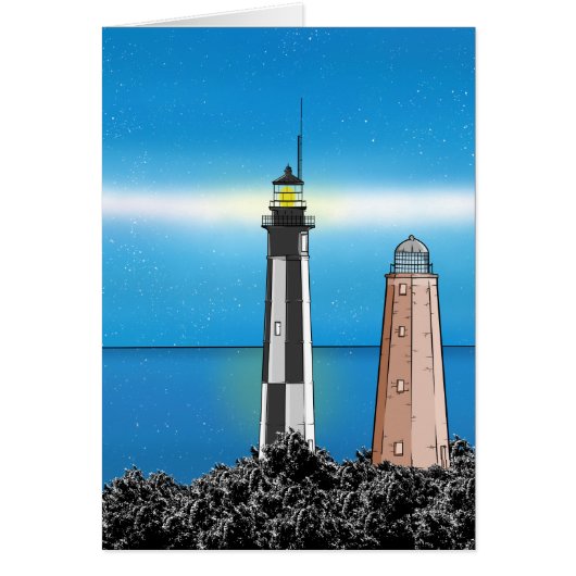 Cape Henry Lighthouses at night Cards (Front)