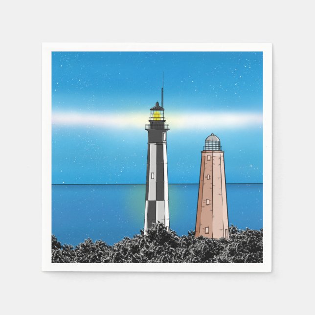 Cape Henry Lighthouses at night Napkins (Front)