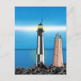 Cape Henry Lighthouses at night Postcard