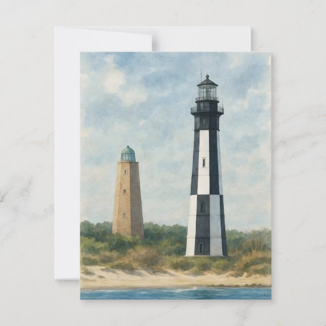 Cape Henry Lighthouses Note Card (Front)