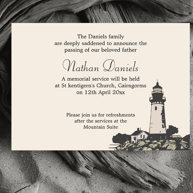 Cape Lighthouse Funeral Announcement Card (Creator Uploaded)