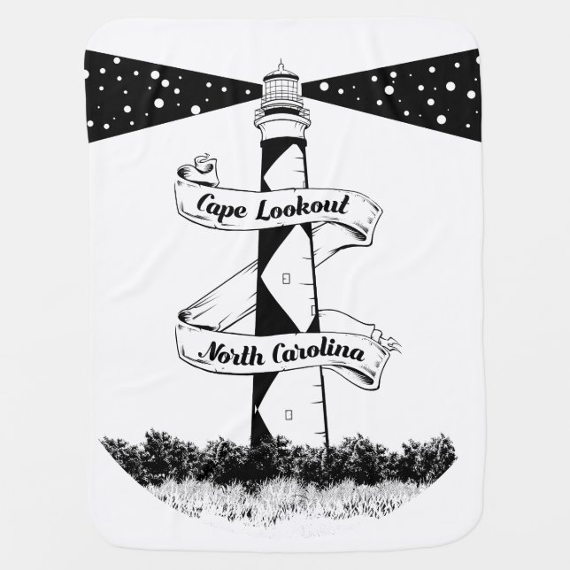 Cape Lookout Lighthouse Black and White Baby Blanket (Front)
