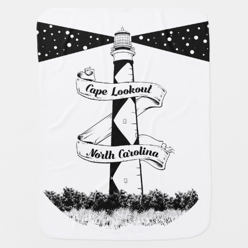 Cape Lookout Lighthouse Black and White Baby Blanket