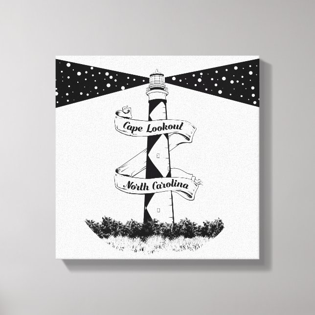 Cape Lookout Lighthouse Black and White Canvas Print (Front)