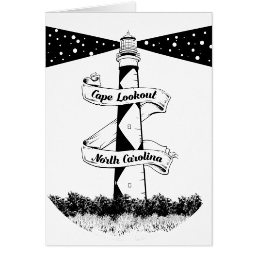 Cape Lookout Lighthouse Black and White Cards (Front)