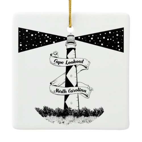 Cape Lookout Lighthouse Black and White Ceramic Ornament