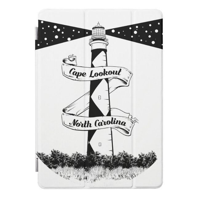 Cape Lookout Lighthouse Black and White iPad Pro Cover (Front)