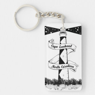 Cape Lookout Lighthouse Black and White Keychain