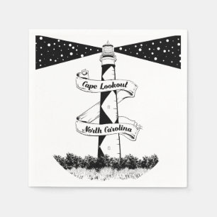 Cape Lookout Lighthouse Black and White Napkins