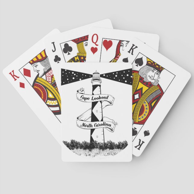Cape Lookout Lighthouse Black and White Poker Cards (Back)