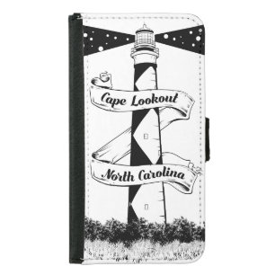Cape Lookout Lighthouse Black and White Samsung Galaxy S5 Wallet Case