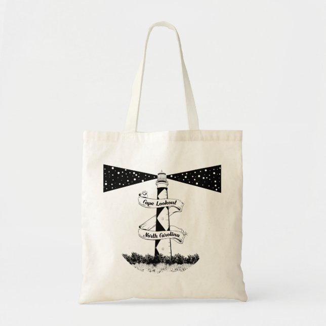 Cape Lookout Lighthouse Black and White Tote Bag (Front)