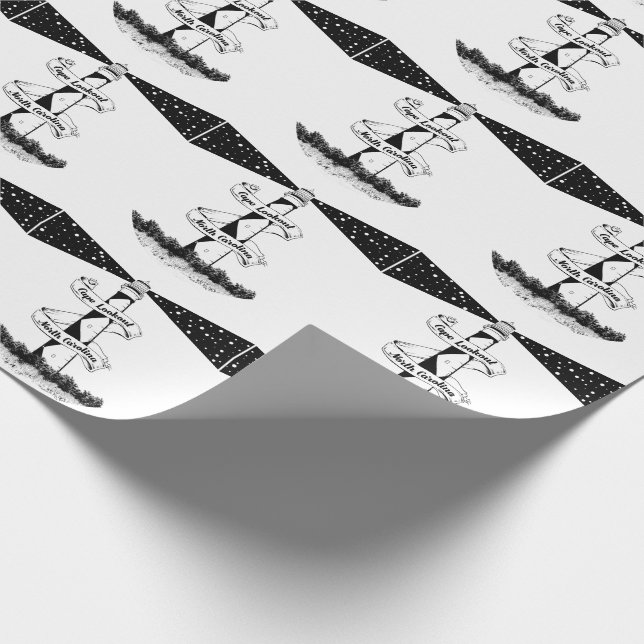 Cape Lookout Lighthouse Black and White Wrapping Paper (Corner)