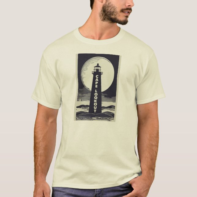 Cape Lookout Lighthouse North Carolina Moon T-Shirt (Front)