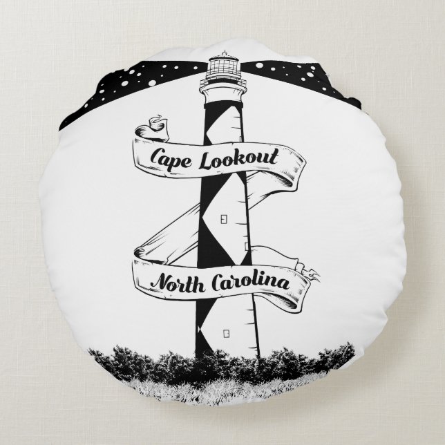 Cape Lookout Lighthouse Round Pillow (Back)