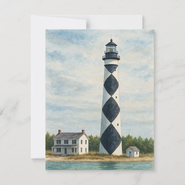Cape Lookout Lighthouse Watercolor Note Card (Front)