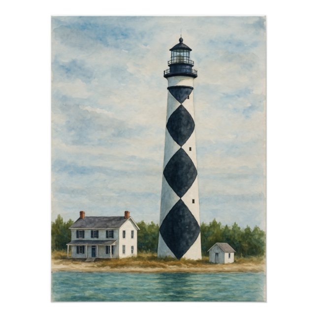 Cape Lookout Lighthouse Watercolor Poster (Front)