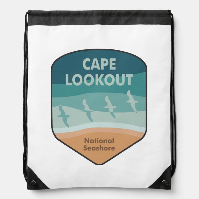 Cape Lookout National Seashore Seagulls Drawstring Bag (Front)