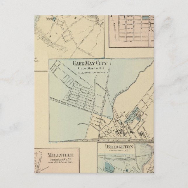 Cape May City, Salem, Vineland, Millville Postcard (Front)
