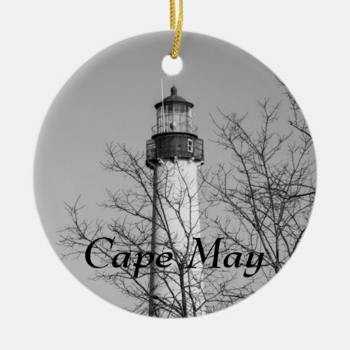 Cape May Light bw Ceramic Ornament