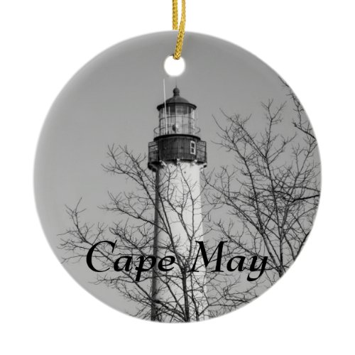 Cape May Light b/w Ceramic Ornament