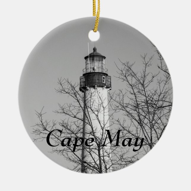 Cape May Light b/w Ceramic Ornament (Front)