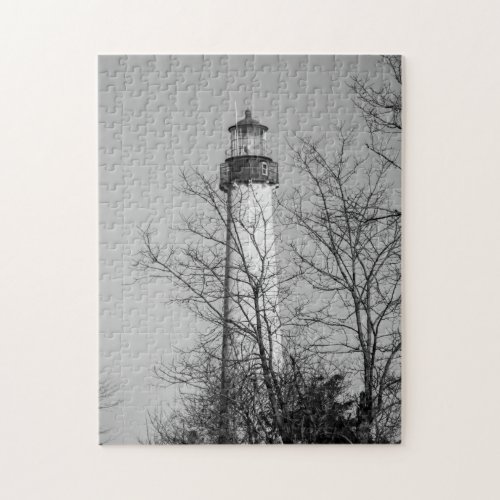 Cape May Light bw Jigsaw Puzzle