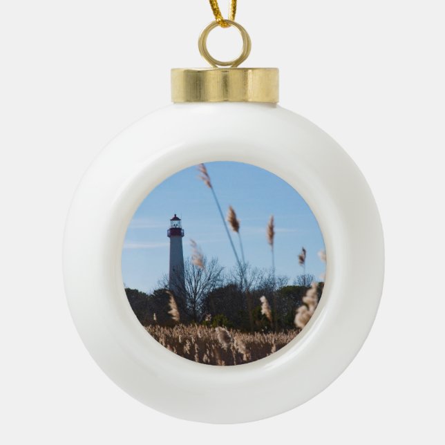 Cape May lighthouse Ceramic Ball Christmas Ornament (Front)