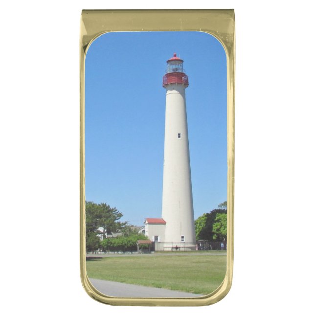 Cape May Lighthouse Gold Finish Money Clip (Front Vertical)