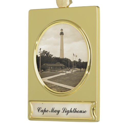 Cape May Lighthouse Gold Plated Banner Ornament