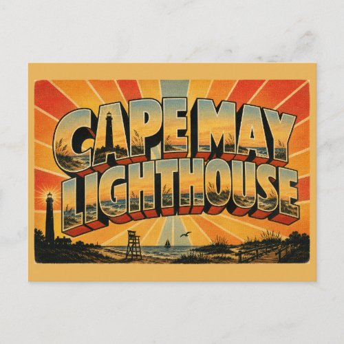 Vintage-style postcard of Cape May Lighthouse in New Jersey