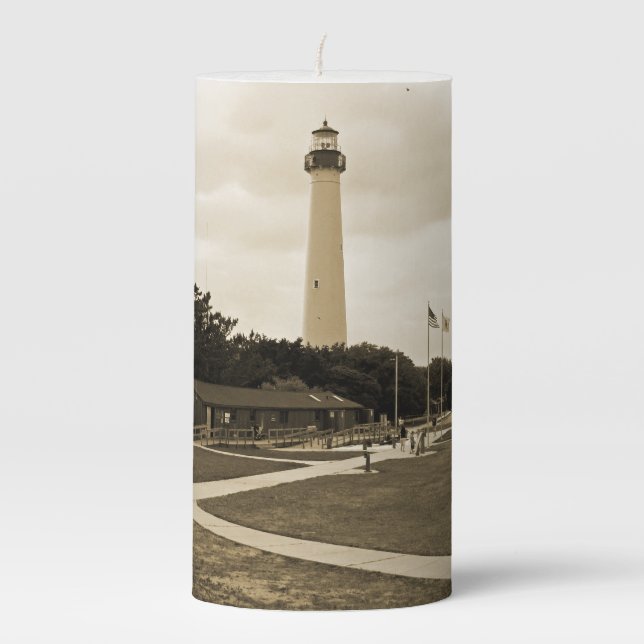 Cape May Lighthouse Pillar Candle (Front)