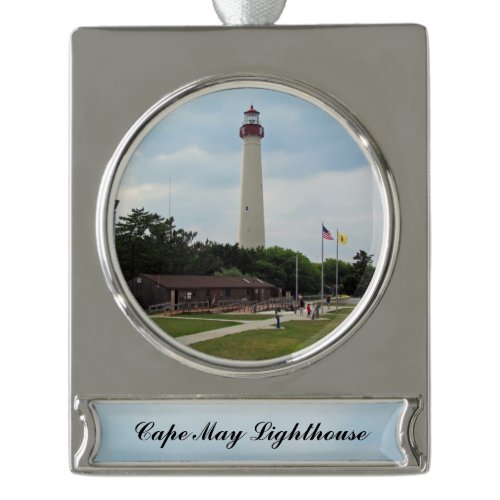 Cape May Lighthouse Silver Plated Banner Ornament