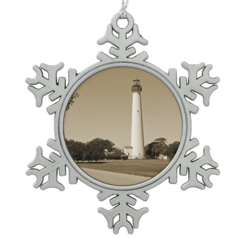 Cape May Lighthouse Snowflake Pewter Christmas Ornament