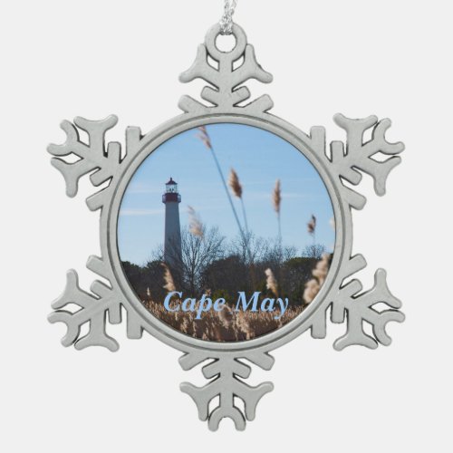 Cape May lighthouse Snowflake Pewter Christmas Ornament