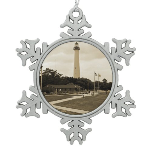 Cape May Lighthouse Snowflake Pewter Christmas Ornament