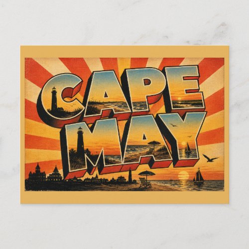 Cape May New Jersey Lighthouse Beach Bay Art Postcard